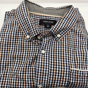 Adam Levine Button Up Shirt Mens XL Check Short Sleeve Blue/Orange 100% Cotton